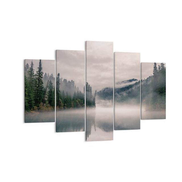 Reflection Fog Landscape - 5 Piece Wrapped Canvas Photograph Union Rustic Size: 100cm H x 150cm W x 1.8cm D on Productcaster.