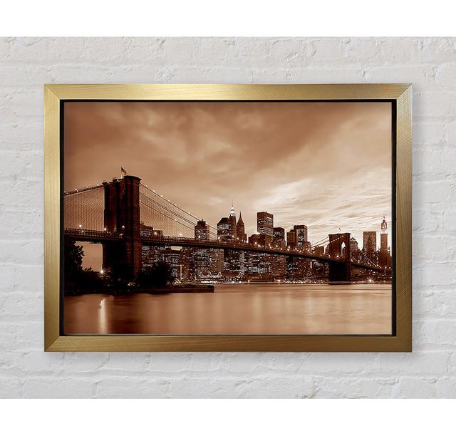 New York City Brooklyn Bridge Brown Cast Framed Print Ebern Designs Format: Gold Framed Paper, Size: 42cm H x 59.7cm W x 3.4cm D on Productcaster.