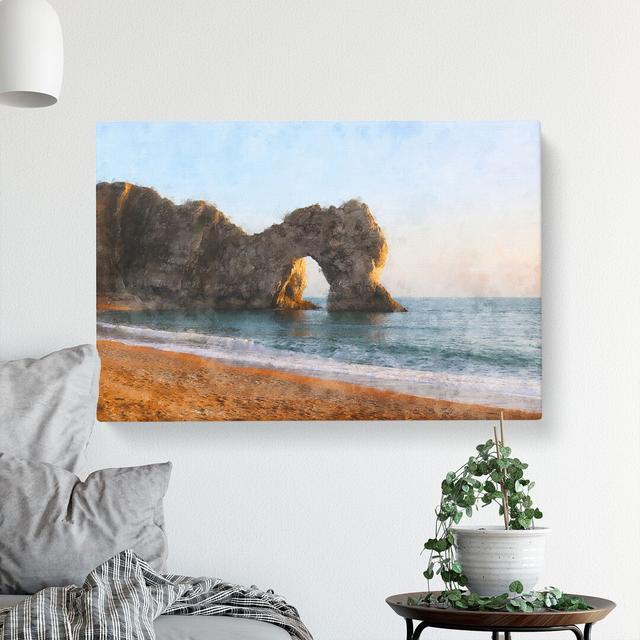 Durdle Door Cliffs at Sunset - Wrapped Canvas Graphic Art Print East Urban Home Size: 35cm H x 50cm W x 3cm D on Productcaster.