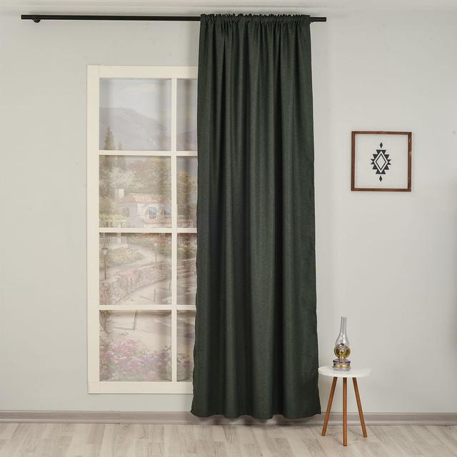 Extra Long & Extra Wide Faux Linen Decorative Curtain Single Panel Lilijan Home & Curtain Panel Size: Width 140 x Drop 475cm, Colour: Dark Green on Productcaster.