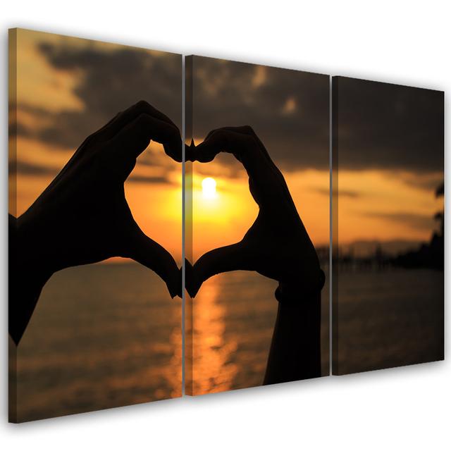 Canvas Print Hands Formed Into A Heart Sunset Ebern Designs Size: 80cm H x 120cm W x 2cm D on Productcaster.