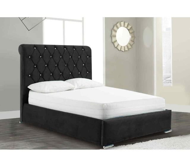 Meripa Bed King Plush Velvet Mustard Envisage Trade Size: Small Double (4'), Colour: Black on Productcaster.