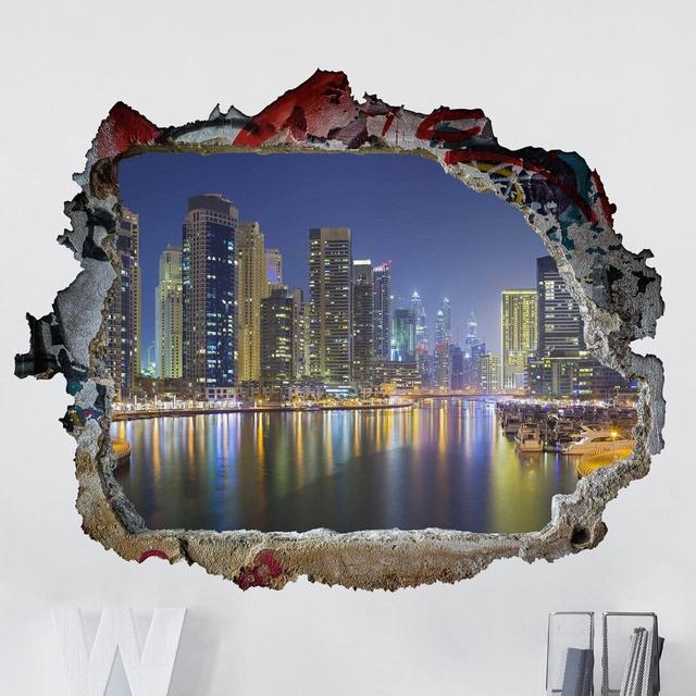 Dubai Skyline by Night Wall Sticker East Urban Home Size: 105cm H x 140cm W on Productcaster.