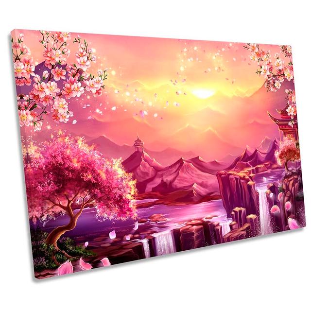 Oriental Landscape Waterfall Framed - Wrapped Canvas Print Rosalind Wheeler Size: 30.5cm H x 45.7cm W x 2cm D on Productcaster.