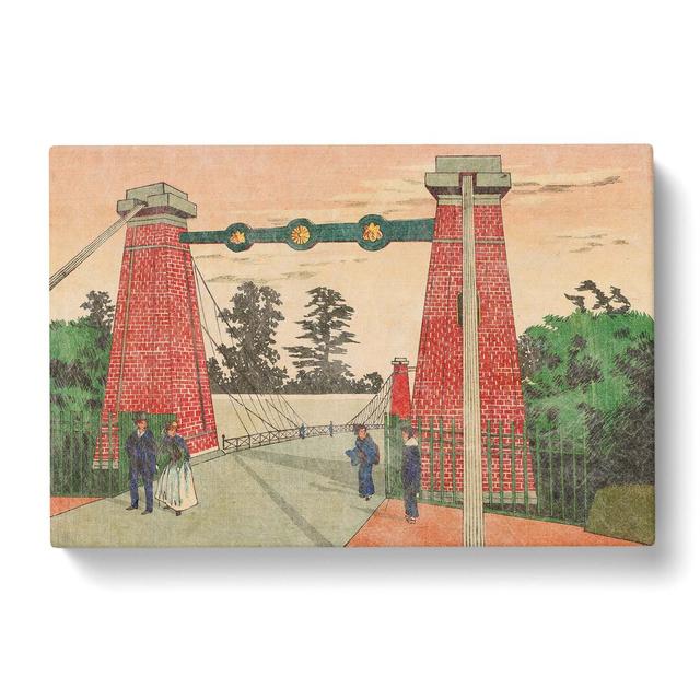 Suspension Bridge by Kobayashi Kiyochika - Wrapped Canvas Painting Print East Urban Home Size: 40cm H x 60cm W x 3cm D on Productcaster.