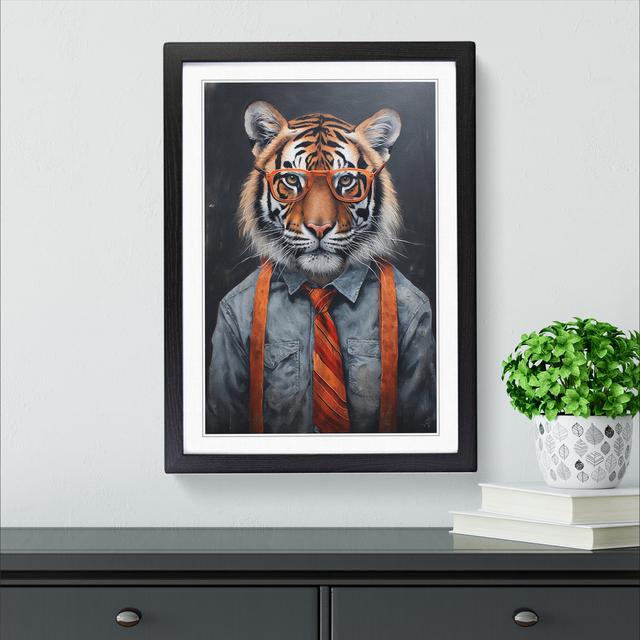 Tiger with Glasses Painting No.2 Happy Larry Size: 34cm H x 25cm W x 2cm D, Format: Black Framed on Productcaster.