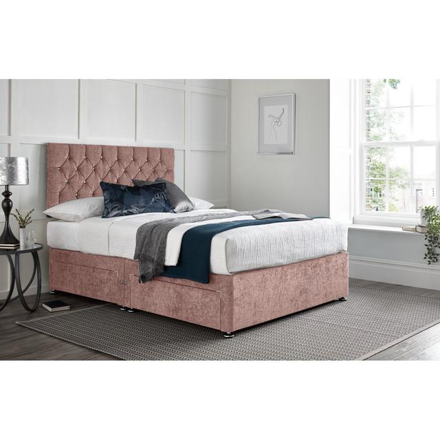 Divan Bed with 24" Headboard on Struts Wayfair Sleep Storage Type: Right Side Drawers, Size: King (5'), Colour: Pink on Productcaster.