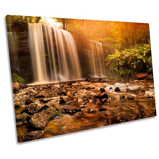 Orange Waterfall Landscape - Wrapped Canvas Print Canvas Geeks Size: 40.6cm H x 61cm W x 2cm D on Productcaster.