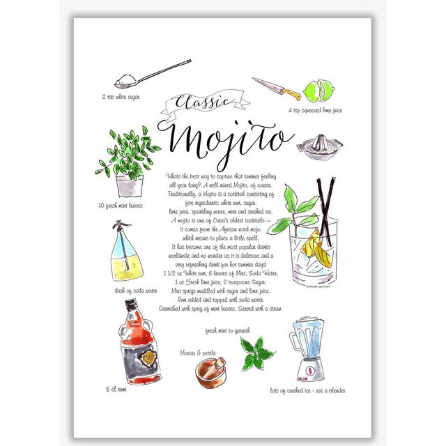 Mojito Cocktail Recipe - Typography Art Print on Paper East Urban Home Frame Options: No Frame, Size: 84.1cm H x 59.4cm W x 4cm D on Productcaster.