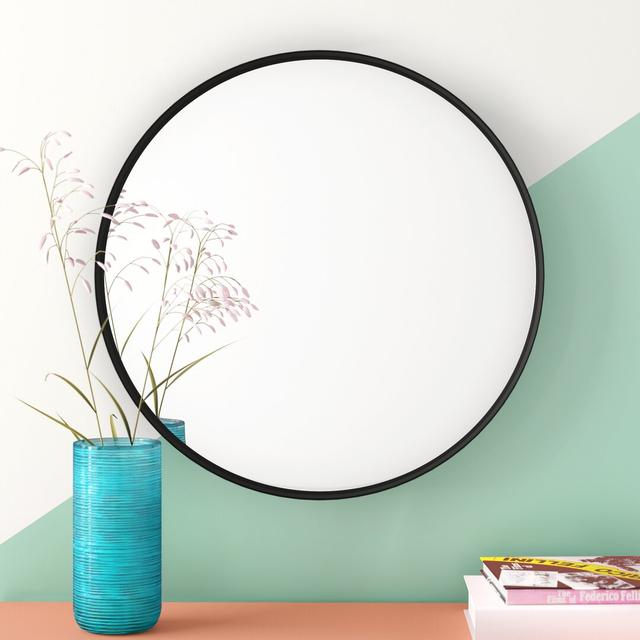 Christin Round Metal Framed Wall Mounted Accent Mirror in Black Hashtag Home Size: 60cm H x 60cm W on Productcaster.