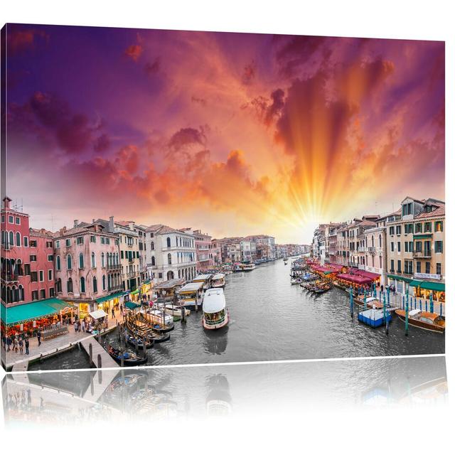 Leinwandbild Wasserstraße in Venedig in Lila/Rosa East Urban Home Größe: 70 cm H x 100 cm B on Productcaster.