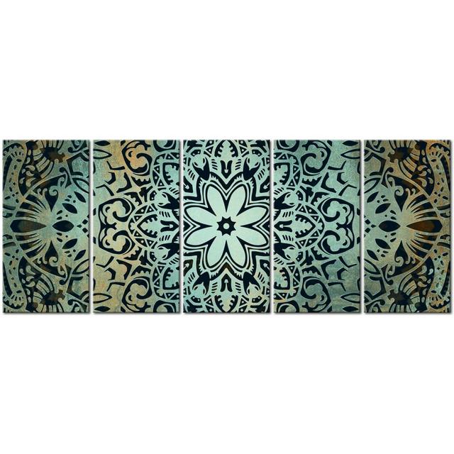 Green Mandala - 5 Piece No Frame Print on Canvas East Urban Home Size: 80 cm H x 200 cm W on Productcaster.