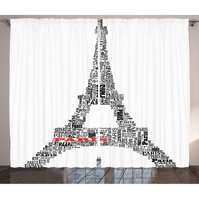 2-tlg. Gardinen-Set Illustration of Tour Eiffel, halbtransparent East Urban Home Panel-Größe: 280 cm B x 245 T cm on Productcaster.