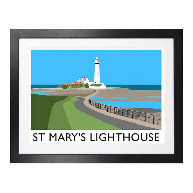 St Marys Lighthouse by Richard O'Neil - Graphic Art Print on Paper East Urban Home Format: Black Wood Frame, Size: 44 cm H x 54 cm W x 2.2 cm D on Productcaster.