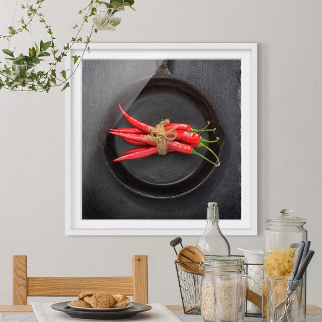 Red Chili Bundle in Pan on Slate - Picture Frame Graphic Art Ebern Designs Frame Option: White, Size: 50cm H x 50cm W x 2cm D on Productcaster.