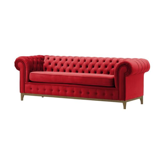 Fritch 3 Seater Chesterfield Sofa Marlow Home Co. Size: 78cm H x 244cm W x 92cm D, Leg Colour: Olive Green, Upholstery Colour: Red on Productcaster.