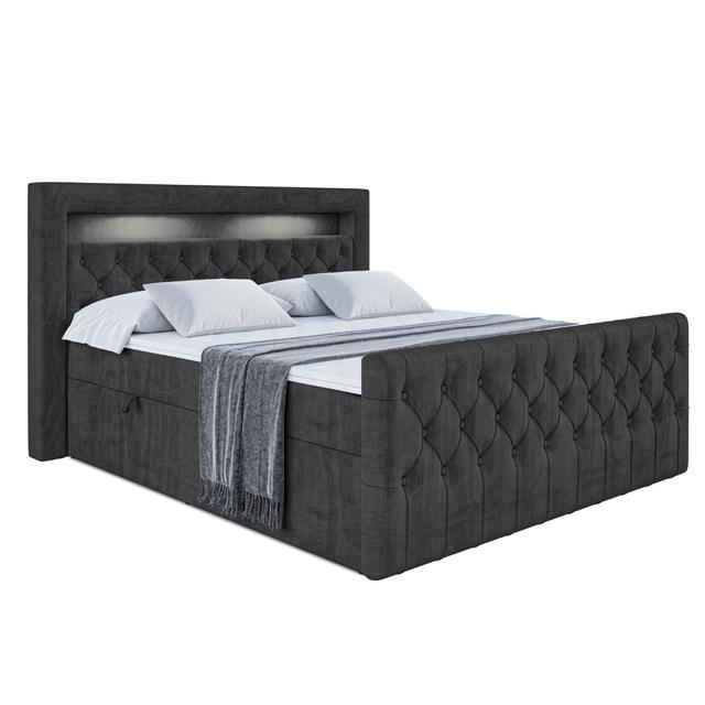 Boxspringbett mit H3 Bonell-Federkernmatratze, Topper und Bettkasten ModernMoments Farbe: Schwarz, Größe: 200 x 200 cm on Productcaster.