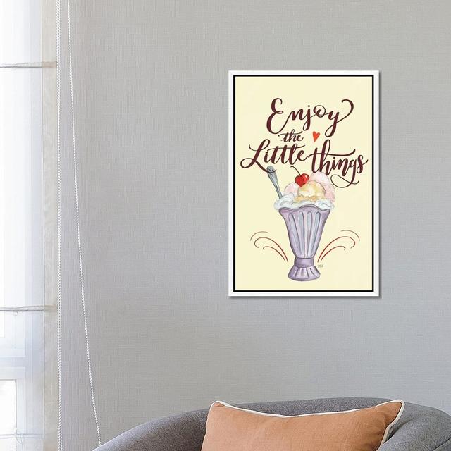 Enjoy The Little Things Icecream Happy Larry Size: 66.04cm H x 45.72cm W x 3.81cm D, Format: White Framed Canvas on Productcaster.