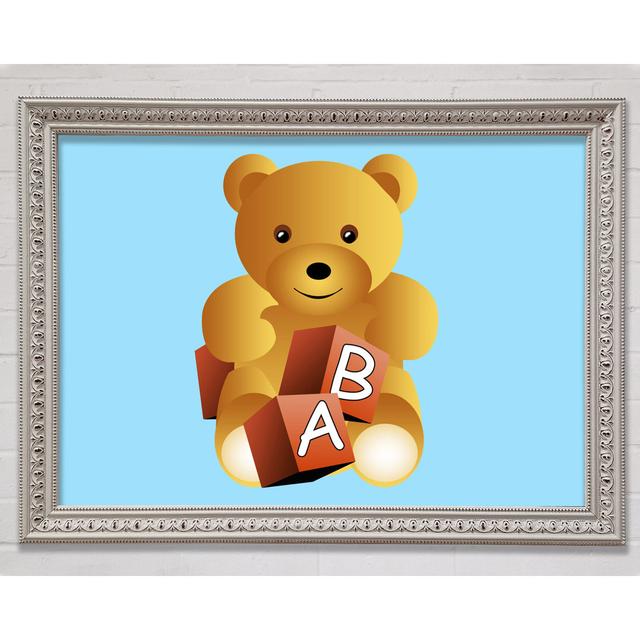 Teddy Bear Alphabet Blocks - Picture Frame Art Prints Harriet Bee Size: 59.7cm H x 84.1cm W x 3cm D, Colour: Baby Blue on Productcaster.