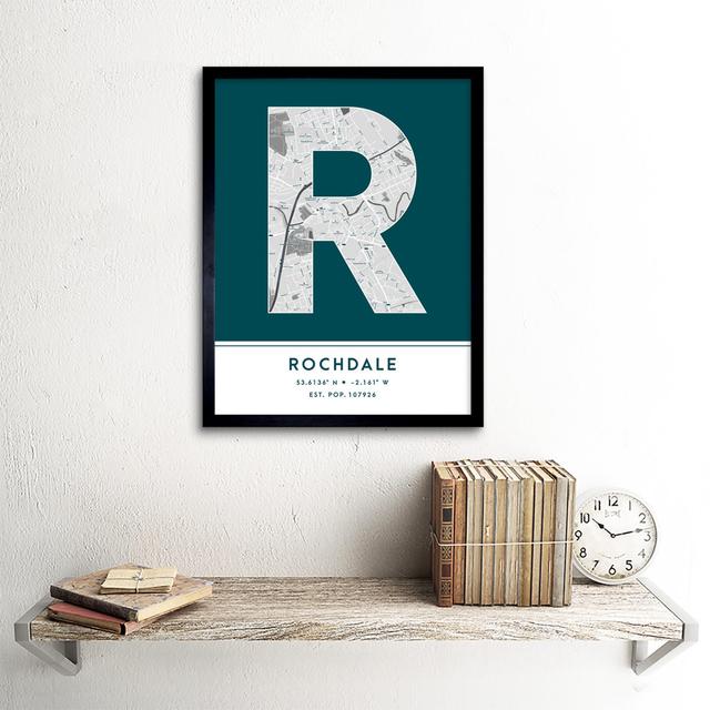 Rochdale England United Kingdom City Map Teal - Single Picture Frame Typography Wee Blue Coo on Productcaster.