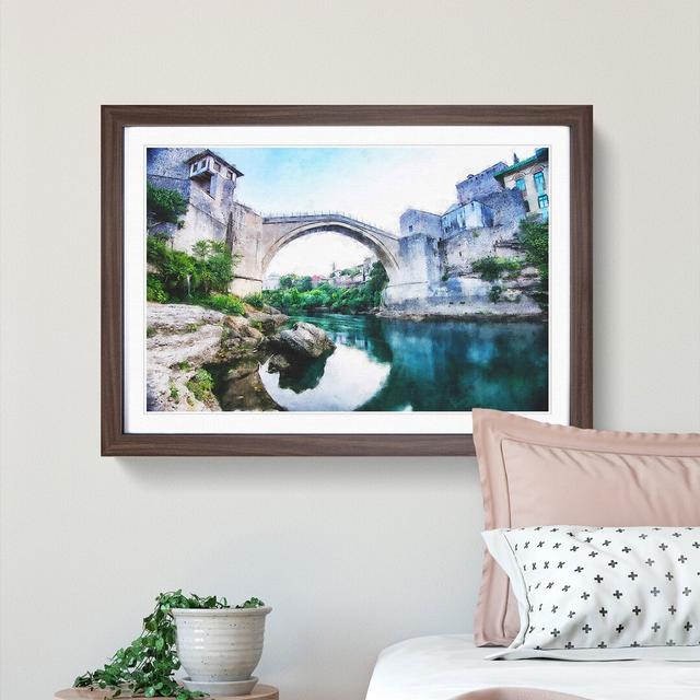 Stari Most Old Bridge - Picture Frame Graphic Art Print East Urban Home Size: 33cm H x 45cm W x 2cm D, Format: Walnut Framed on Productcaster.