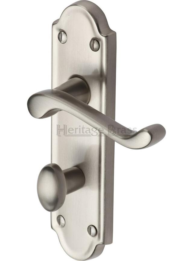 Meridian Bathroom Door Handle (Set of 2) Heritage Brass Finish: Satin Nickel on Productcaster.