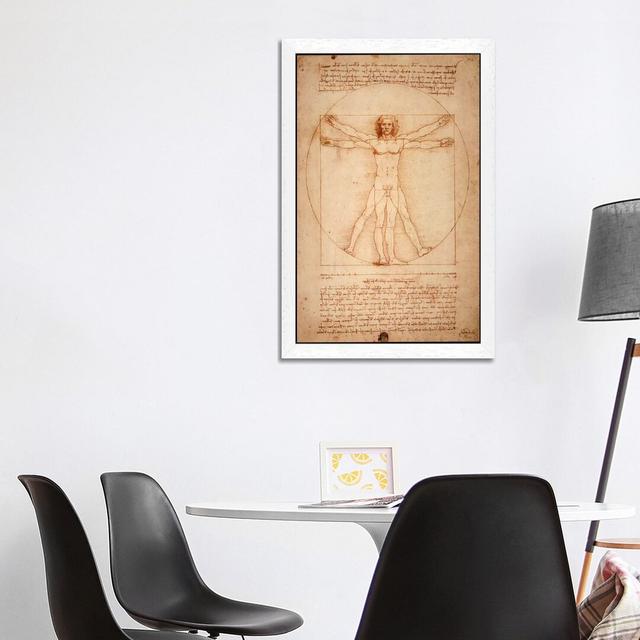 Vitruvian Man by Leonardo Da Vinci - Painting on Canvas Rosalind Wheeler Size: 66.04cm H x 45.72cm W x 3.81cm D, Format: White Floater Framed on Productcaster.