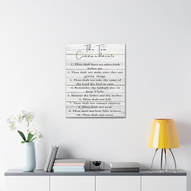 Ten Commandments Wood White Christian Wall Art Print Happy Larry on Productcaster.