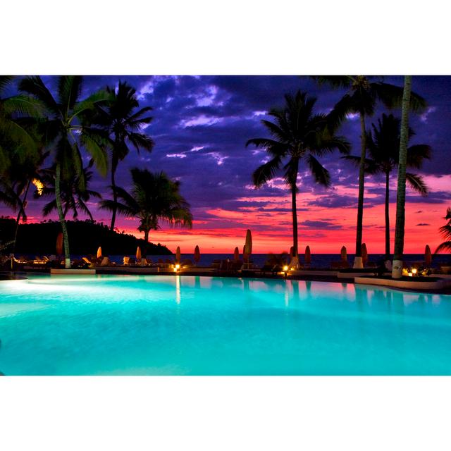 Swimming Pool Sunset Parasol - Wrapped Canvas Photograph Bay Isle Home Size: 30cm H x 46cm W x 3.8cm D on Productcaster.