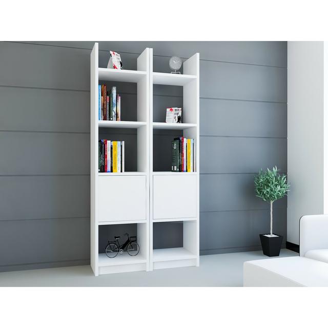 Micky Bookcase Ebern Designs Colour: White on Productcaster.