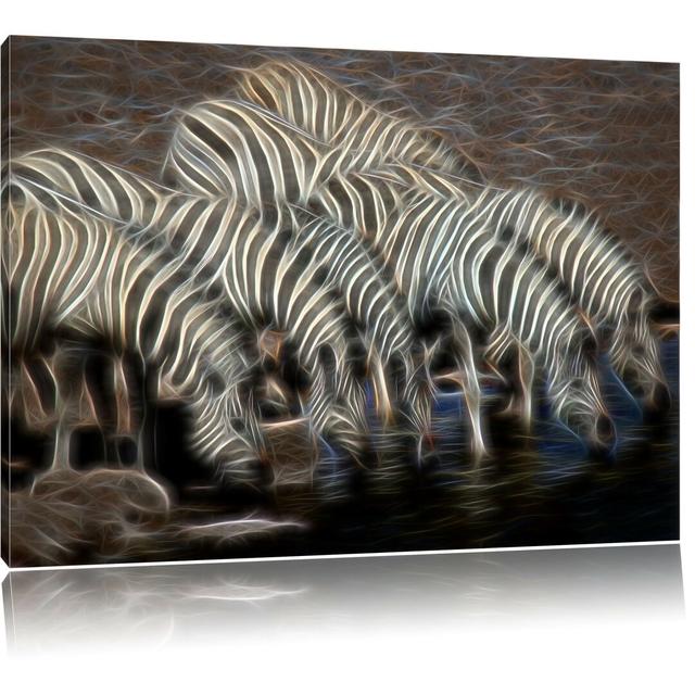 Leinwandbild Zebrafamilie an einem Wasserloch East Urban Home Größe: 60 cm H x 80 cm B on Productcaster.