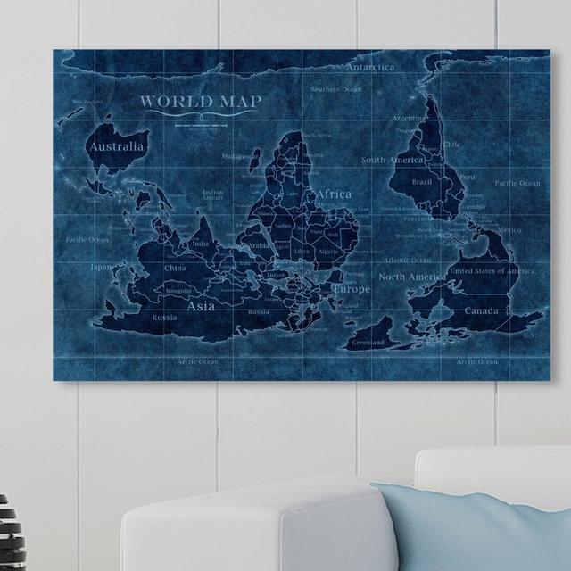 Upside-Down Map Of The World - Wrapped Canvas Print East Urban Home Size: 61 cm H x 91.4 cm W on Productcaster.