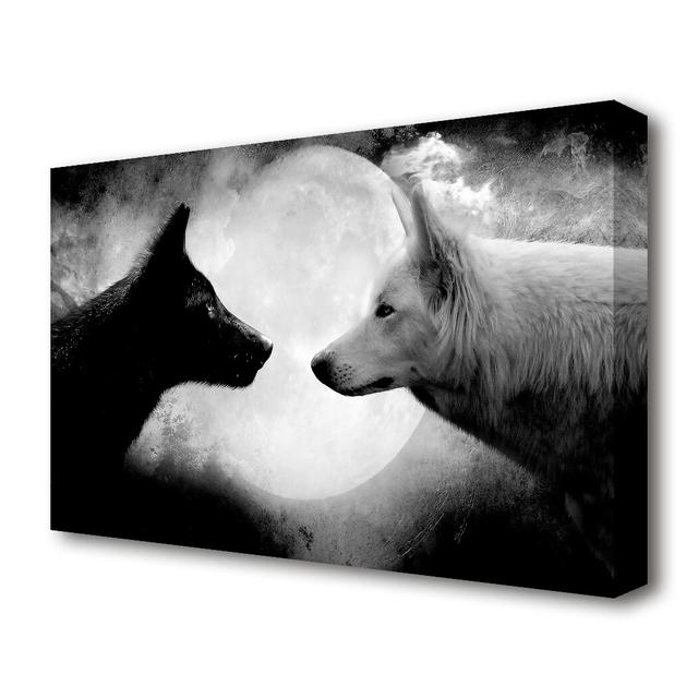 'Moonlit Wolves Wildlife' Photographic Print on Canvas East Urban Home Size: 66 cm H x 101.6 cm W on Productcaster.