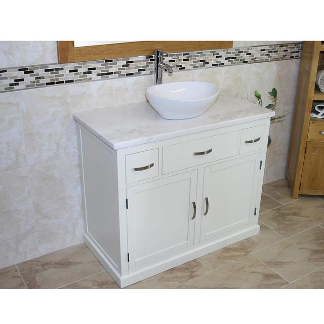 Robie 1000mm Single Bathroom Vanity with Vessel Ceramic Basin Brayden Studio Vanity Unit Colour: White, Top Finish: White Marble on Productcaster.