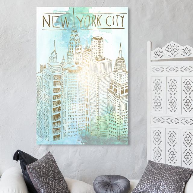 New York Sketch Colour - No Frame Print on Canvas East Urban Home Size: 91.4 cm H x 61 cm W on Productcaster.