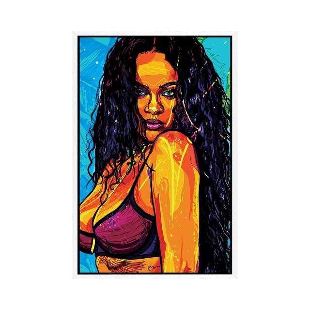 Rihanna - Graphic Art Print on Canvas Ebern Designs Format: White Framed, Size: 101.6cm H x 66.04cm W x 3.81cm D on Productcaster.