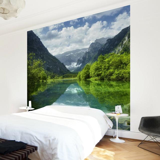 Mountain Lake with Reflection Semi-Gloss Wallpaper Roll East Urban Home Materialqualität: Premium (130 g/m²), Size: 2.4m x 240cm on Productcaster.