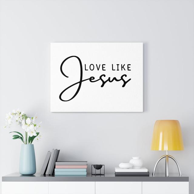 Love Like Jesus - Wrapped Canvas Typography Blue Elephant Size: 46cm H x 61cm W on Productcaster.