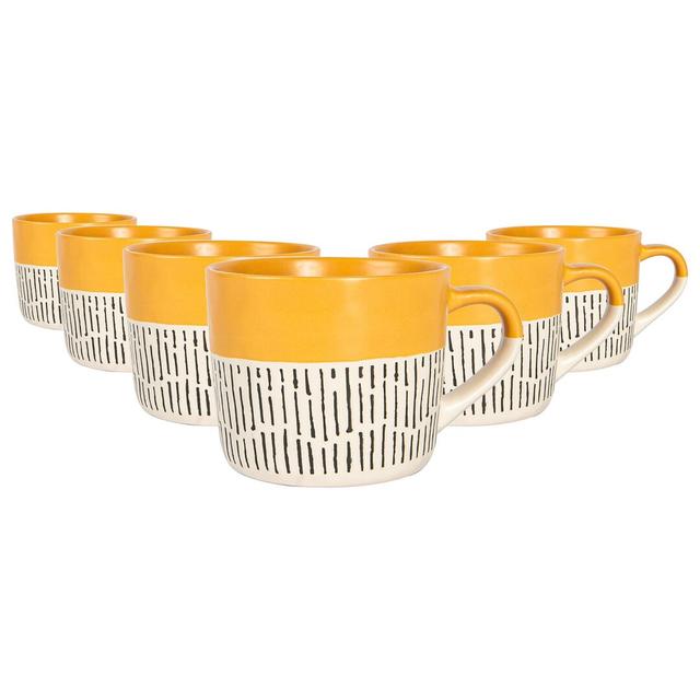 Nicola Spring - Dipped Dash Stoneware Coffee Mugs - 450ml (Set of 6) Nicola Spring Colour: Mustard on Productcaster.