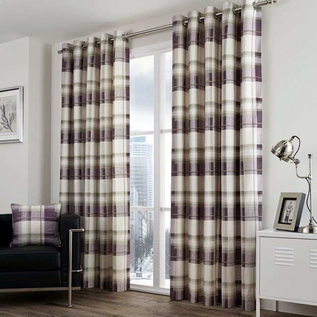 Eyelet Sheer Curtains (Set of 2) Fusion Panel Size: 168 W x 183 D cm, Colour: Plum on Productcaster.