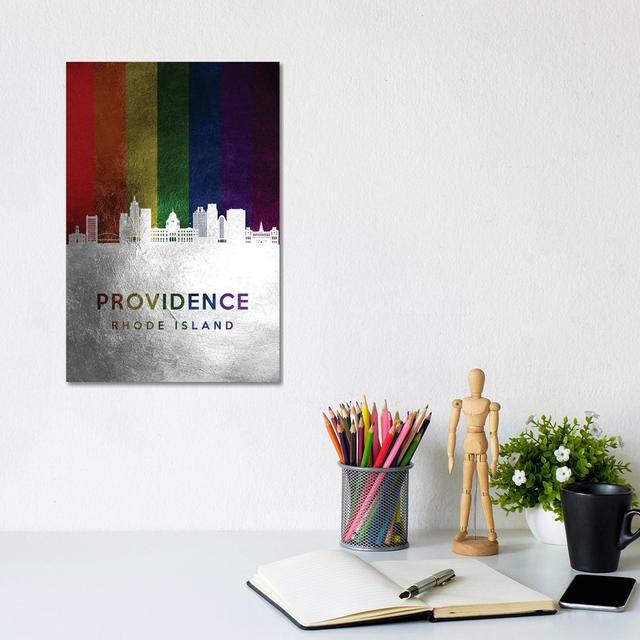 Providence Rhode Island Spectrum Skyline by Adrian Baldovino - Wrapped Canvas Print Ebern Designs Size: 30.48cm H x 20.32cm W x 1.91cm D on Productcaster.