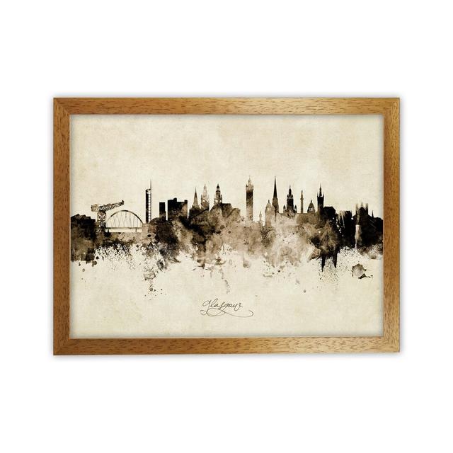 Glasgow Scotland Skyline Vintage by Michael Tompsett - Graphic Art Latitude Run Format: Brown Framed, Size: 34cm H x 46cm W x 3cm D on Productcaster.