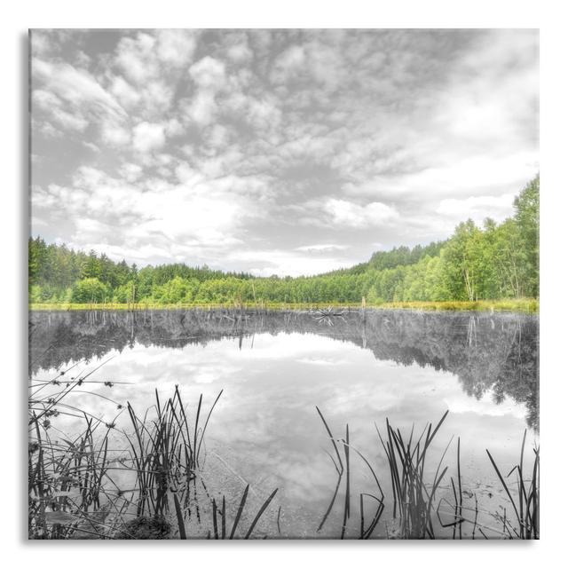 Ungerahmtes Foto auf Glas "Beautiful Lake in a Green Forest" Union Rustic Größe: 70 cm H x 70 cm B x 0,4 cm T on Productcaster.