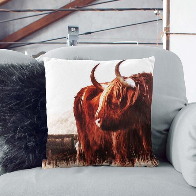 Highland Cow in Scotland in Abstract Cushion with Filling East Urban Home Size: 40cm H x 40cm W x 15cm D on Productcaster.