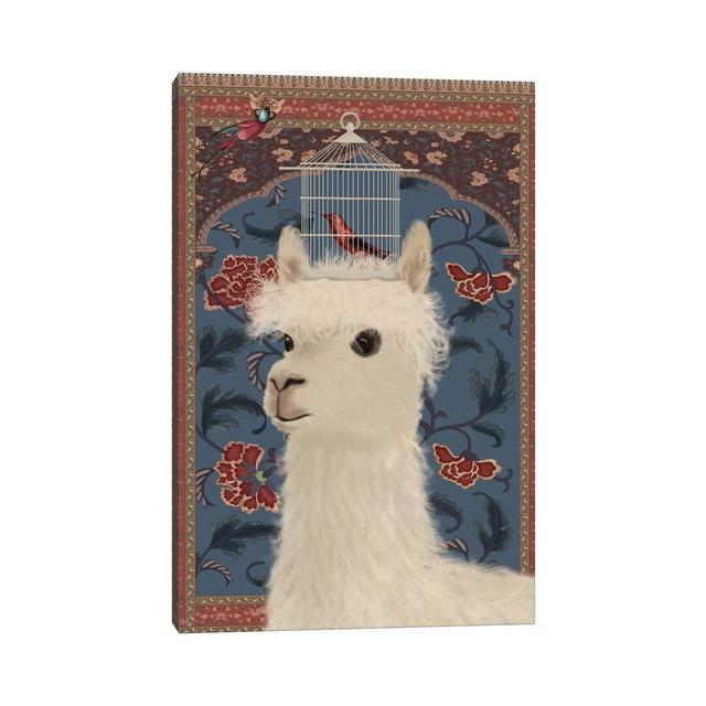 Llama And Birdcage by Fab Funky - Wrapped Canvas Gallery-Wrapped Canvas Giclée Latitude Vive Size: 45.72cm H x 30.48cm W x 1.9cm D on Productcaster.