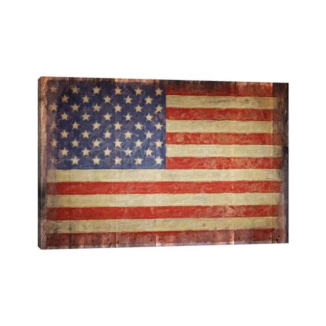 Vintage Flag on Barnwood by Graffi*Tee Studios - Wrapped Canvas Art Prints ClassicLiving Size: 45.72cm H x 66.04cm W x 1.905cm D on Productcaster.