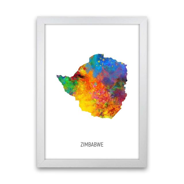 Zimbabwe Watercolour Map by Michael Tompsett - Print Latitude Run Format: White Framed, Size: 46cm H x 34cm W x 3cm D on Productcaster.