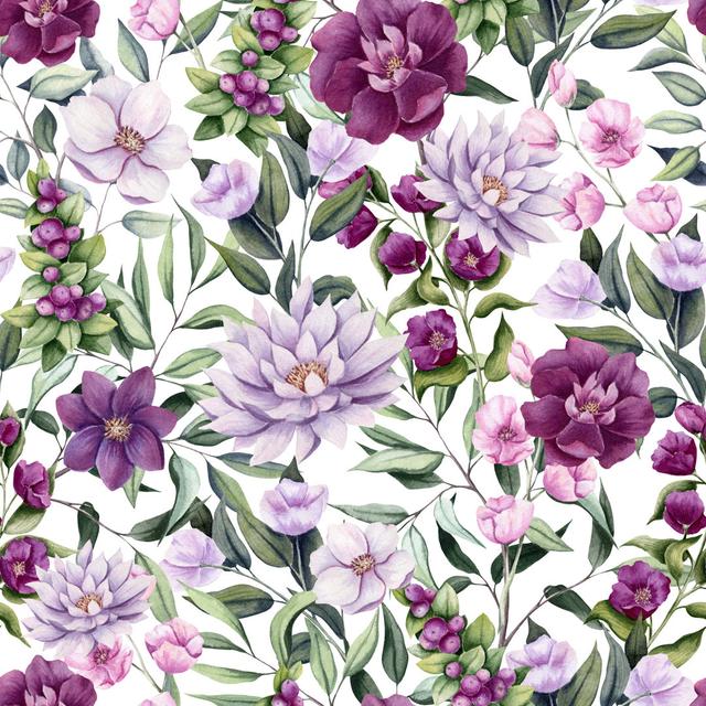 Weaverville Seamless Pattern of Watercolour Flowers, Berries and Leaves by Nebula Cordata - Wrapped Canvas Graphic Art ClassicLiving Size: 51cm H x 51 on Productcaster.