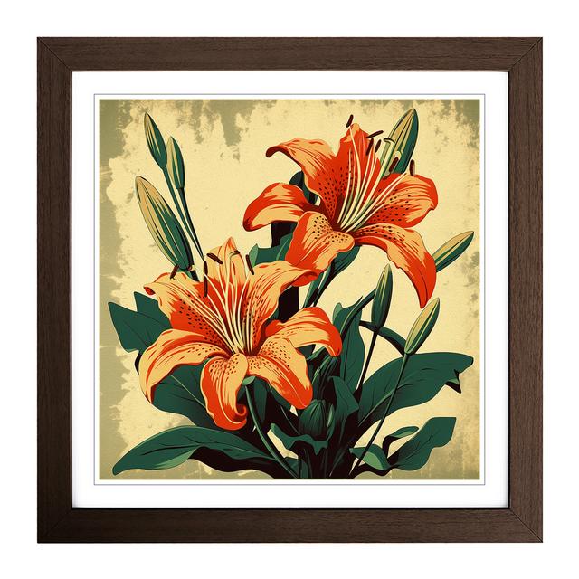 Lily Flower Retro Art - Print Marlow Home Co. Format: Walnut on Productcaster.