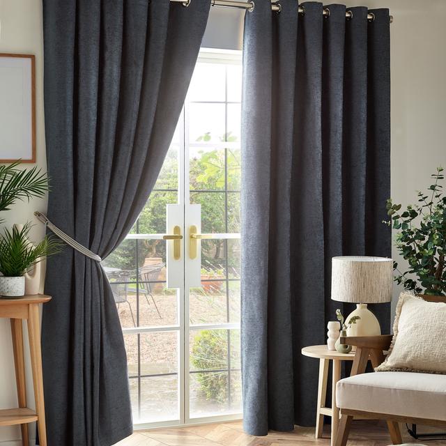 Eilfried Chenille Ring Top Eyelet Curtains 17 Stories Curtain Colour: Grey, Panel Size: 117cm Width x 229cm Drop on Productcaster.